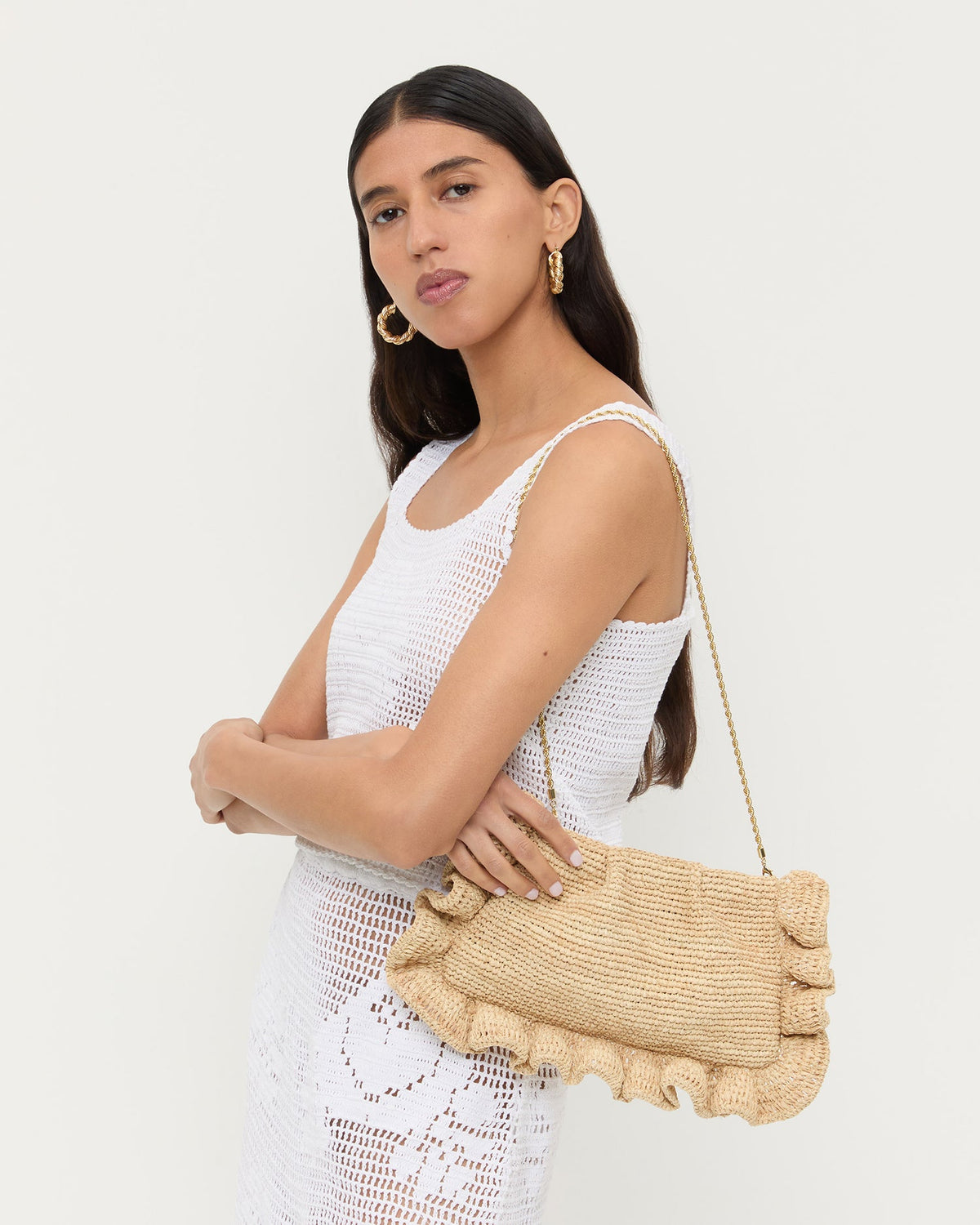 Loeffler Randall Trending | Mavis Natural Raffia Ruffle Clutch