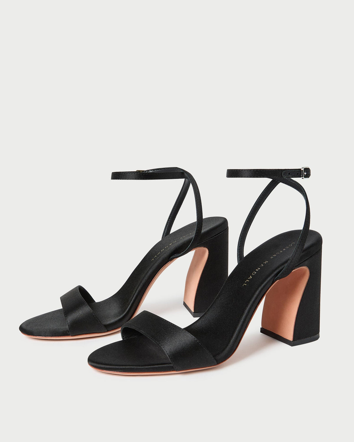 Loeffler Randall Everyday | Malia Black Satin Curved-Heel Sandal