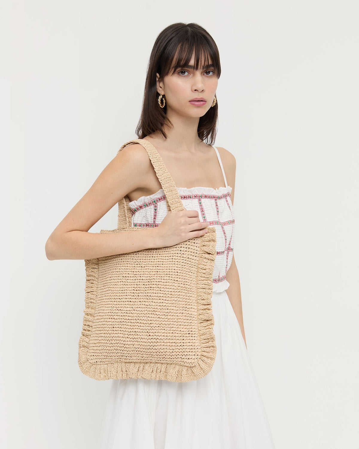 Loeffler Randall Everyday | Justine Natural Crochet Ruffle Tote