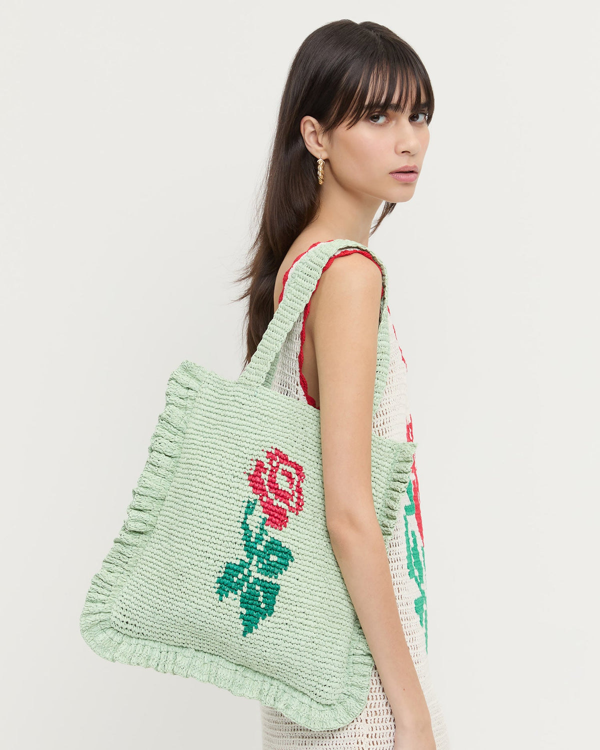 Loeffler Randall Best Price | Justine Mint Crochet Ruffle Tote