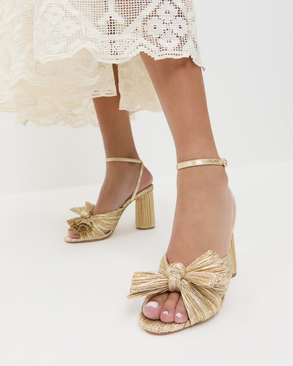 Loeffler Randall Trending | Camellia Gold Pleated Bow Heel