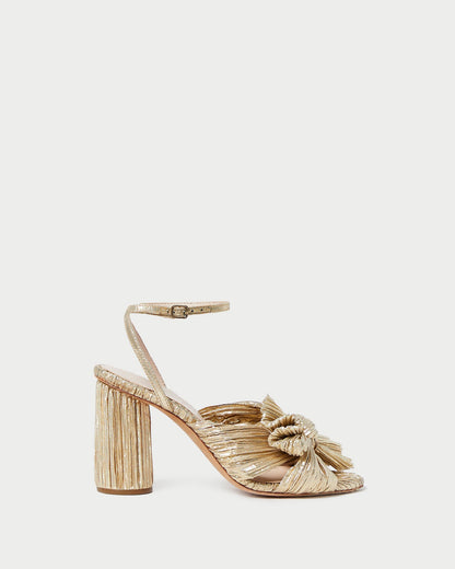 Loeffler Randall Trending | Camellia Gold Pleated Bow Heel
