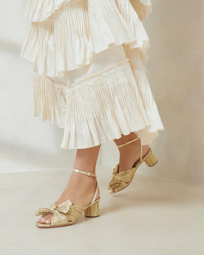 Loeffler Randall Classic | Dahlia Gold Pleated Bow Heel