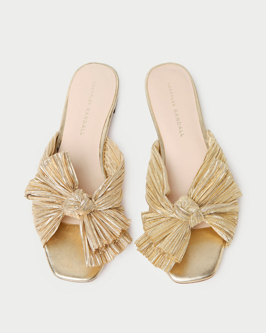 Loeffler Randall Popular | Daphne Gold Bow Slide Sandal