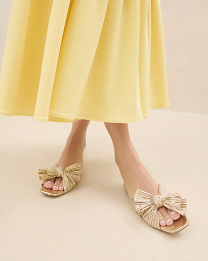 Loeffler Randall Popular | Daphne Gold Bow Slide Sandal