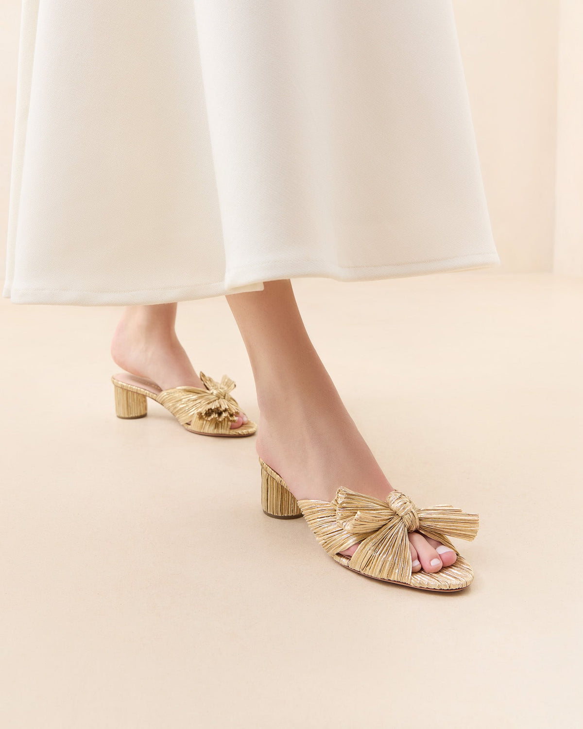 Loeffler Randall Best Price | Emilia Gold Pleated Bow Heel