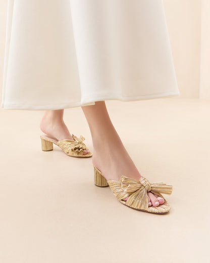Loeffler Randall Best Price | Emilia Gold Pleated Bow Heel
