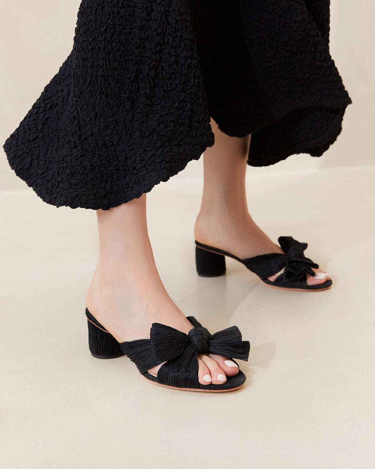 Loeffler Randall Sale | Emilia Black Pleated Bow Heel