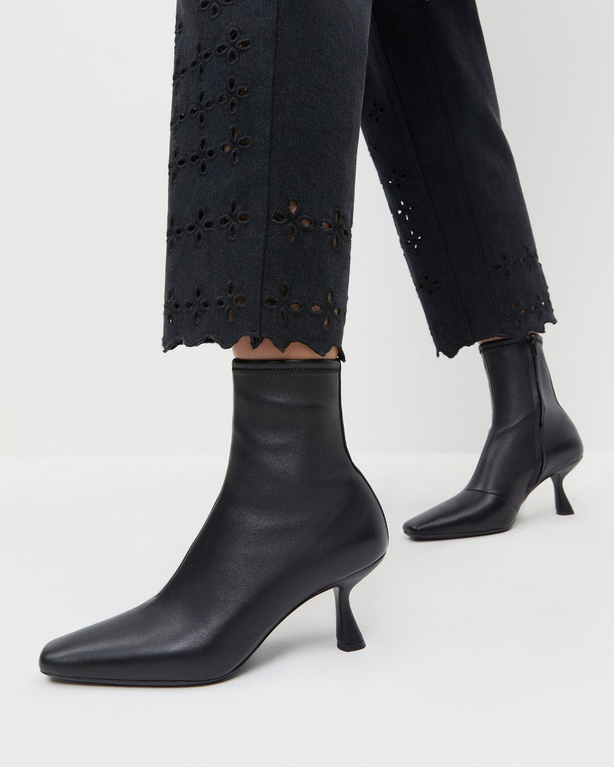 Loeffler Randall Hot Sale | Thandy Black Leather Curved Heel Bootie