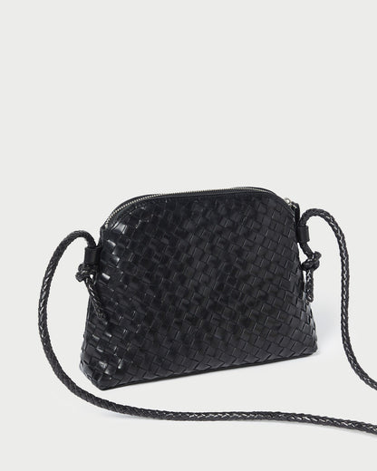 Loeffler Randall Recommended | Mallory Black Woven Leather Crossbody
