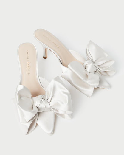 Loeffler Randall Premium | Margot Cream Satin Bow Mule