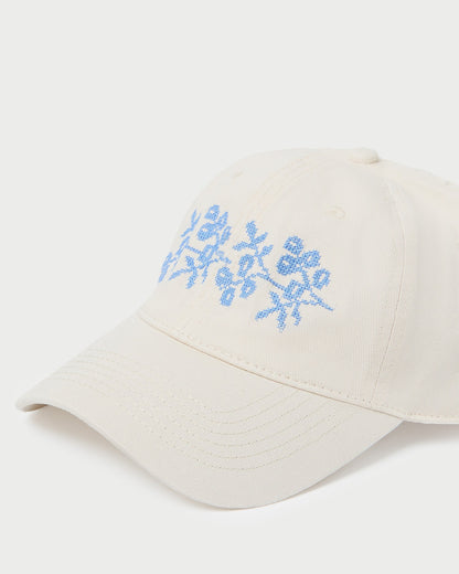 Loeffler Randall Signature | Cairo Natural/Blue Embroidered Cap