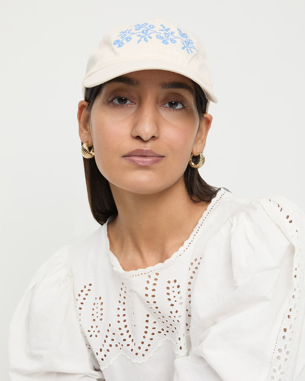 Loeffler Randall Signature | Cairo Natural/Blue Embroidered Cap
