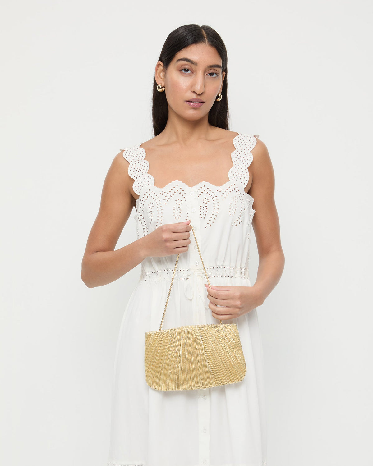 Loeffler Randall Popular | Brit Gold Lamé Pleated Clutch