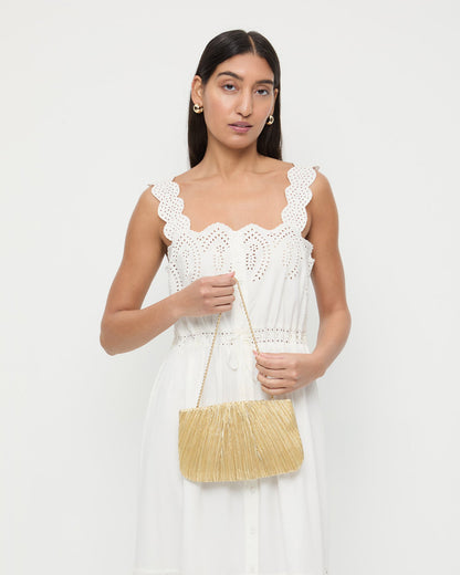 Loeffler Randall Popular | Brit Gold Lamé Pleated Clutch