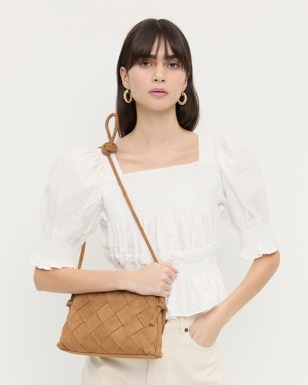 Loeffler Randall Latest | Mallory Toffee Woven Suede Crossbody