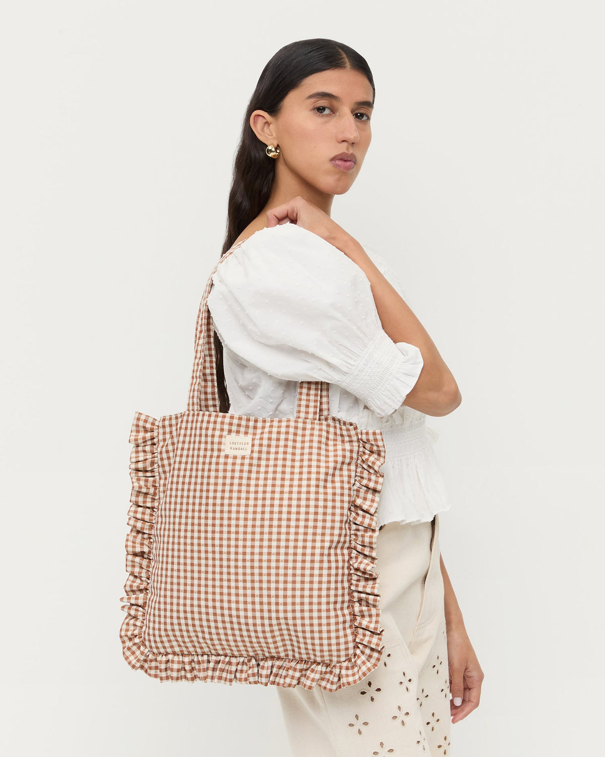 Loeffler Randall Everyday | Justine Brown Gingham Ruffle Tote