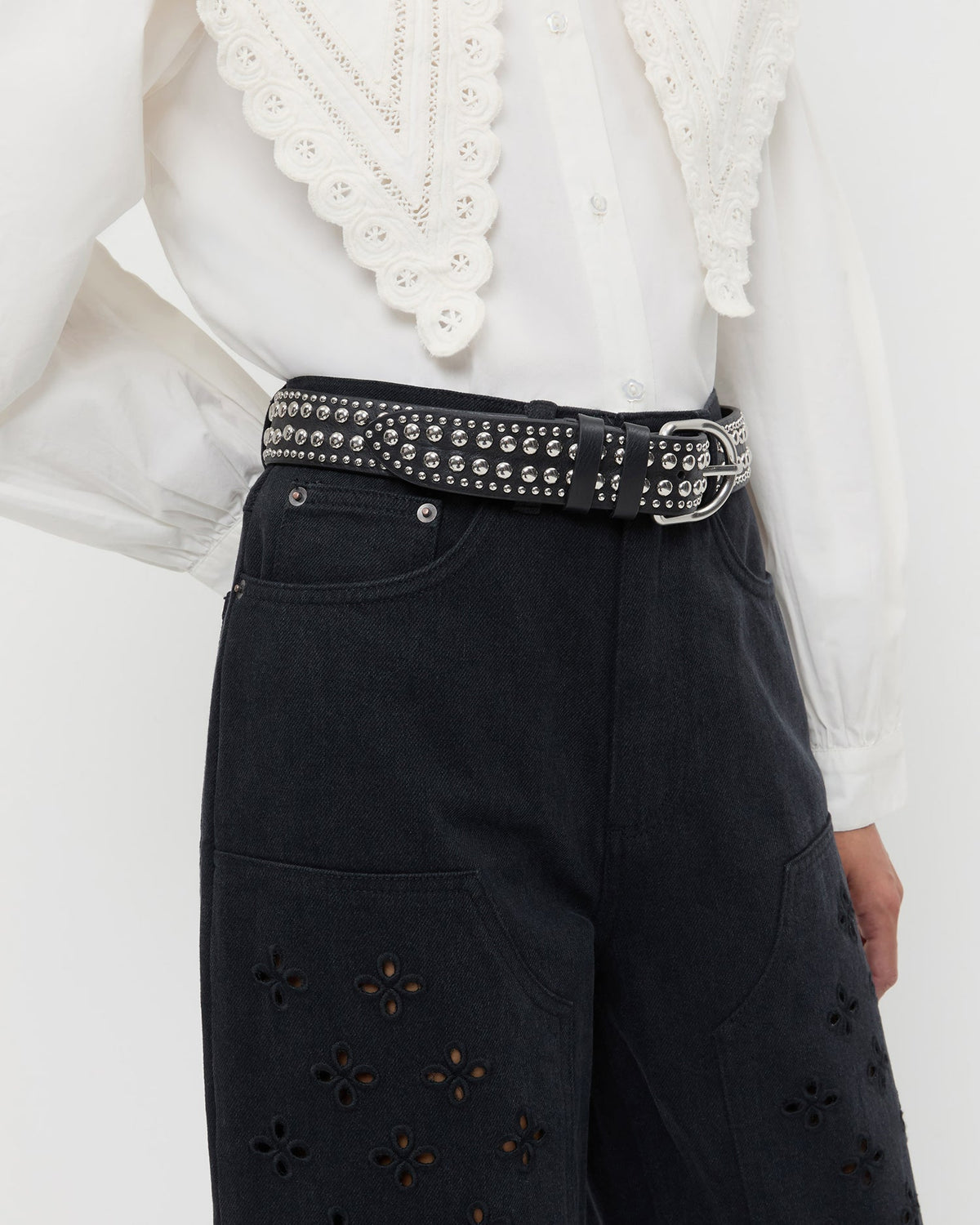 Loeffler Randall New | Isaac Black/Silver Studded Belt
