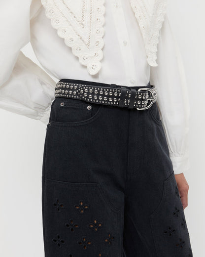 Loeffler Randall New | Isaac Black/Silver Studded Belt