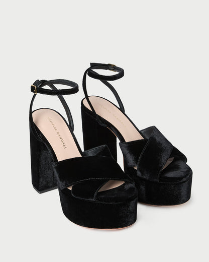 Loeffler Randall Sale | Loretta Black Velvet Platform Sandal