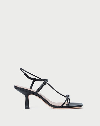 Loeffler Randall Signature | Triana Black Leather Mid-Heel Sandal