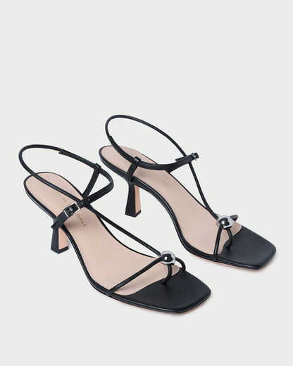 Loeffler Randall Signature | Triana Black Leather Mid-Heel Sandal
