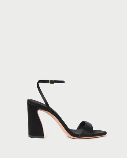 Loeffler Randall Everyday | Malia Black Satin Curved-Heel Sandal