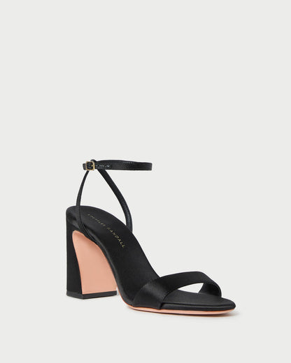 Loeffler Randall Everyday | Malia Black Satin Curved-Heel Sandal