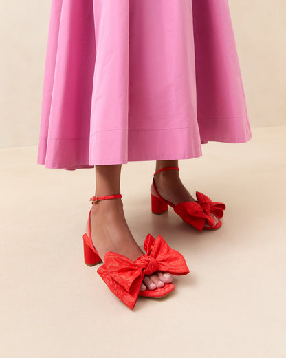 Loeffler Randall Quality | Carmen Red Moiré Bow Sandal