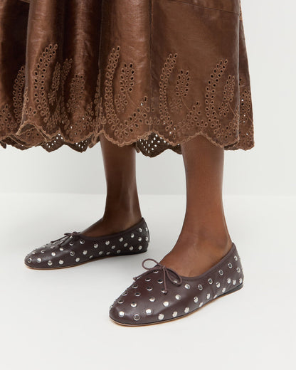 Loeffler Randall Best Price | Landon Espresso/Silver Leather Ballet Flat