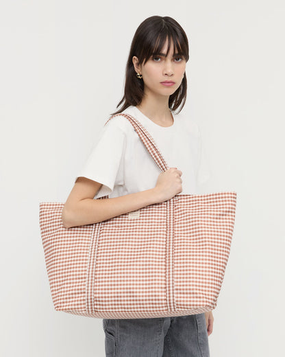 Loeffler Randall Top Pick | Dina Brown Gingham Travel Tote