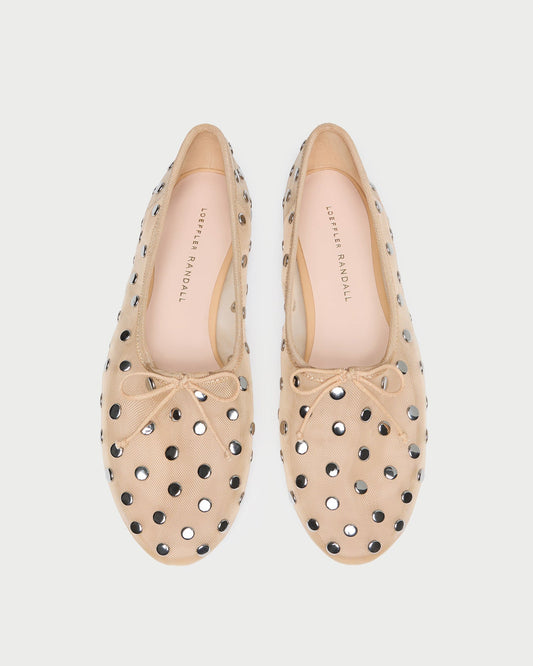 Loeffler Randall Essential | Landon Caramel/Silver Mesh Ballet Flat