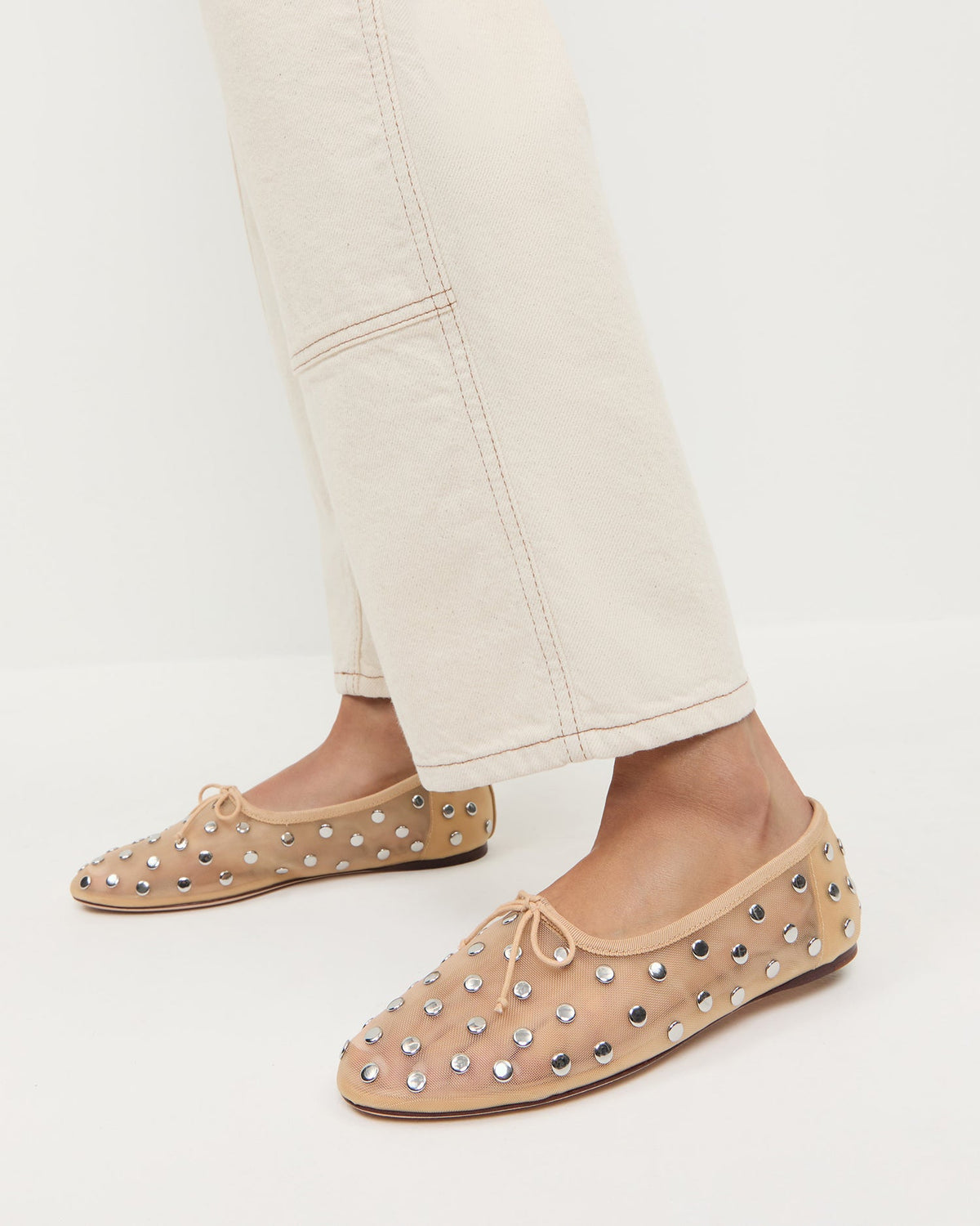 Loeffler Randall Essential | Landon Caramel/Silver Mesh Ballet Flat