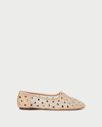 Loeffler Randall Essential | Landon Caramel/Silver Mesh Ballet Flat