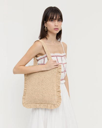 Loeffler Randall Everyday | Justine Natural Crochet Ruffle Tote