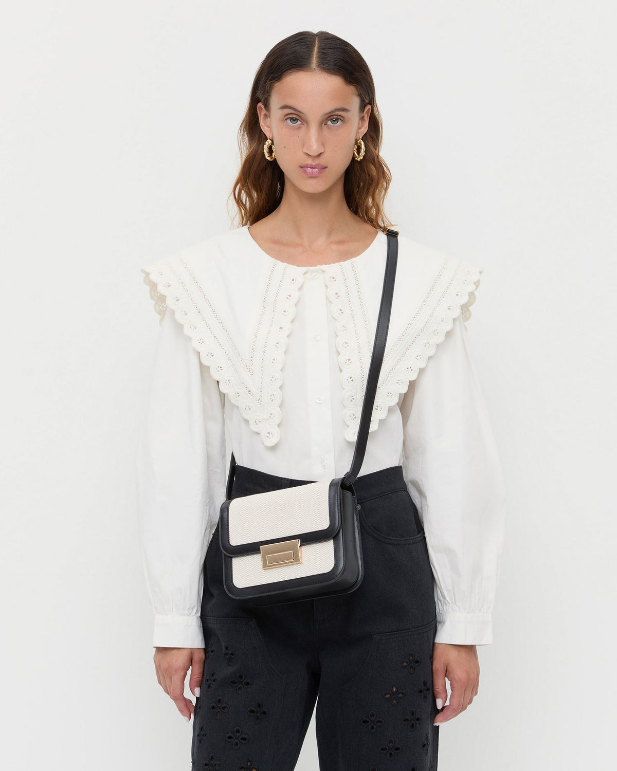 Loeffler Randall Discount | Desi Black/Natural Canvas Crossbody
