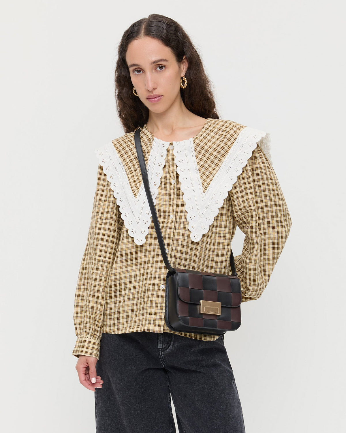 Loeffler Randall Featured | Desi Black/Espresso Woven Leather Crossbody