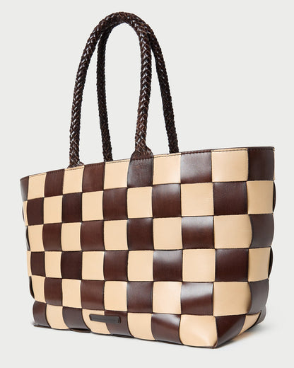 Loeffler Randall Customer Favorite | Klara Brown/Butter Woven Leather Tote