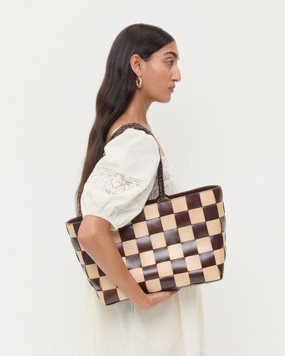 Loeffler Randall Customer Favorite | Klara Brown/Butter Woven Leather Tote
