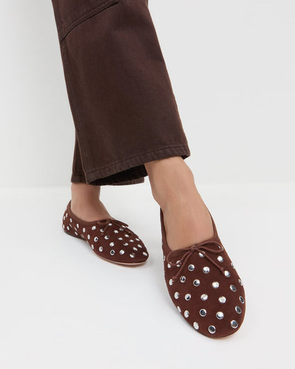 Loeffler Randall Best Seller | Landon Espresso/Silver Suede Ballet Flat