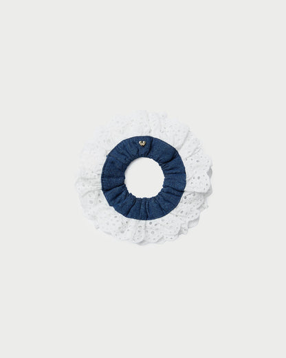 Loeffler Randall Recommended | Dolly Denim/Cream Embroidered Scrunchie