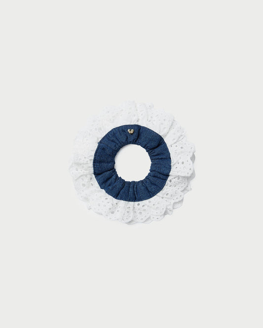 Loeffler Randall Recommended | Dolly Denim/Cream Embroidered Scrunchie