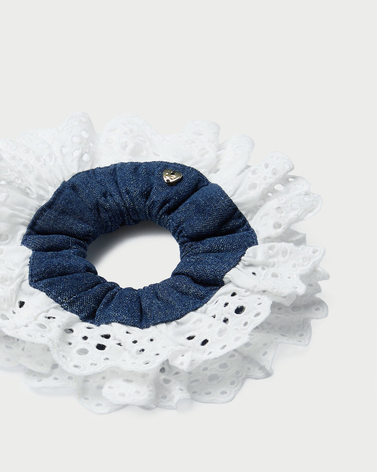 Loeffler Randall Recommended | Dolly Denim/Cream Embroidered Scrunchie