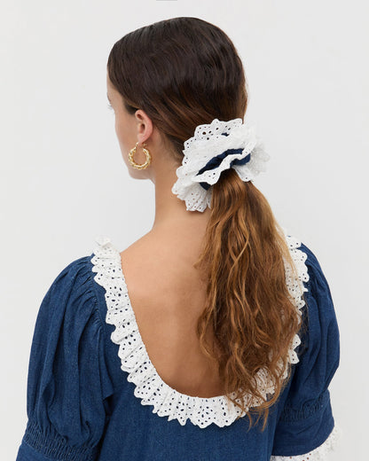 Loeffler Randall Recommended | Dolly Denim/Cream Embroidered Scrunchie