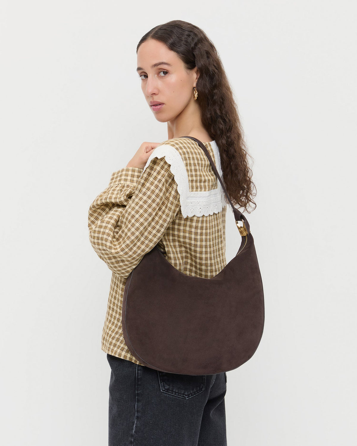 Loeffler Randall Signature | Morgan Brown Suede Shoulder Bag