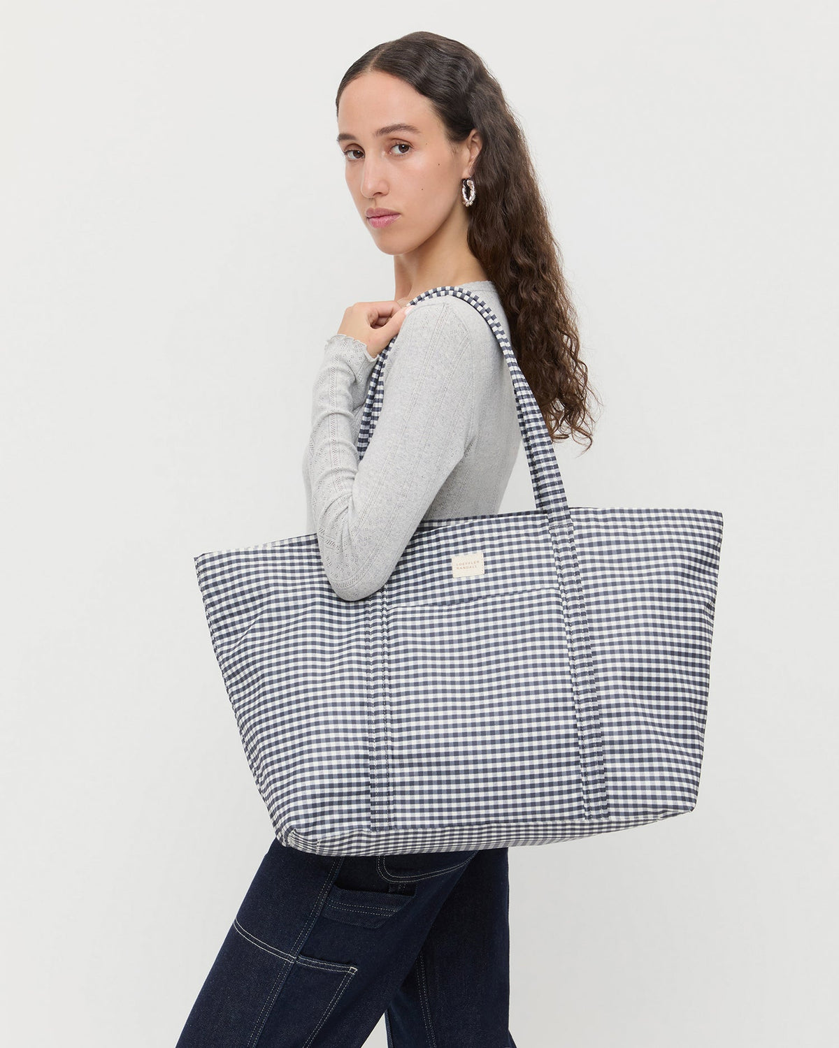 Loeffler Randall Latest | Dina Black/White Gingham Travel Tote