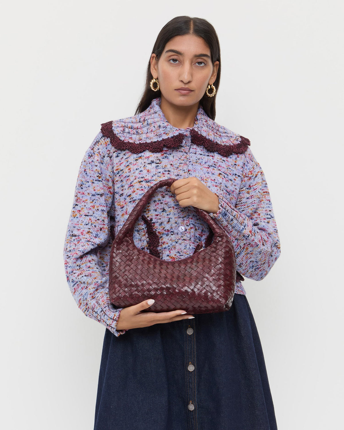 Loeffler Randall Sale | Mercer Maroon Woven Shoulder Bag