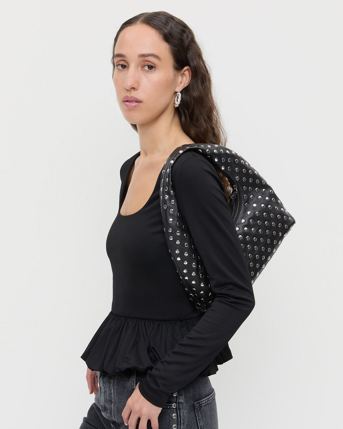 Loeffler Randall Signature | Mercer Black/Silver Leather Shoulder Bag