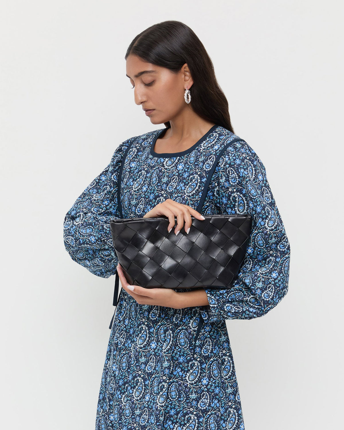 Loeffler Randall Smart Buy | Melina Black Woven Leather Clutch
