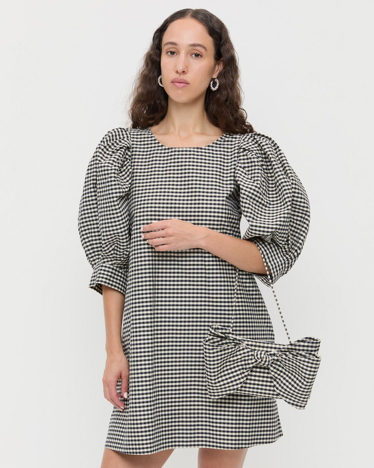 Loeffler Randall Essential | Valerie Black/White Gingham Bow Bag